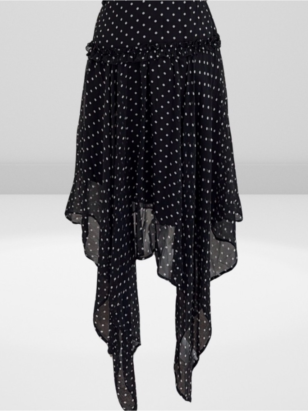 Storia Black and White Polka Dot Asymmetrical Slip Dress - Picture 3 of 4
